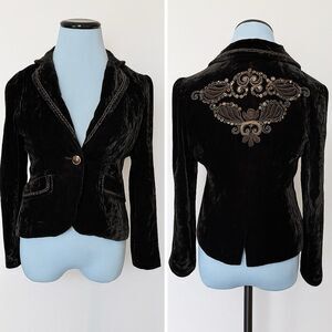 Vintage Y2K Crushed Velvet Embroidered Bling Blazer Size S Fairy Grunge Gothic